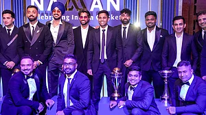 (PTI Photo/Kamal Kishore) : Indian men's cricket team captain Suryakumar Yadav with teammates during the BCCI Naman Awards 2026, in New Delhi, Sunday, March 15, 2026.