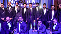 (PTI Photo/Kamal Kishore) : Indian men's cricket team captain Suryakumar Yadav with teammates during the BCCI Naman Awards 2026, in New Delhi, Sunday, March 15, 2026. 