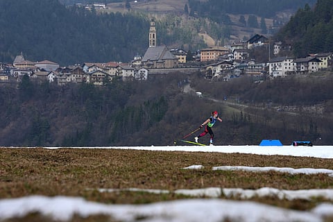 Brittany Hudak, of Canada, competes in the cross country skiing women's 10Km interval start classic standing final at the 2026 Winter Paralympics, in Tesero, Italy.