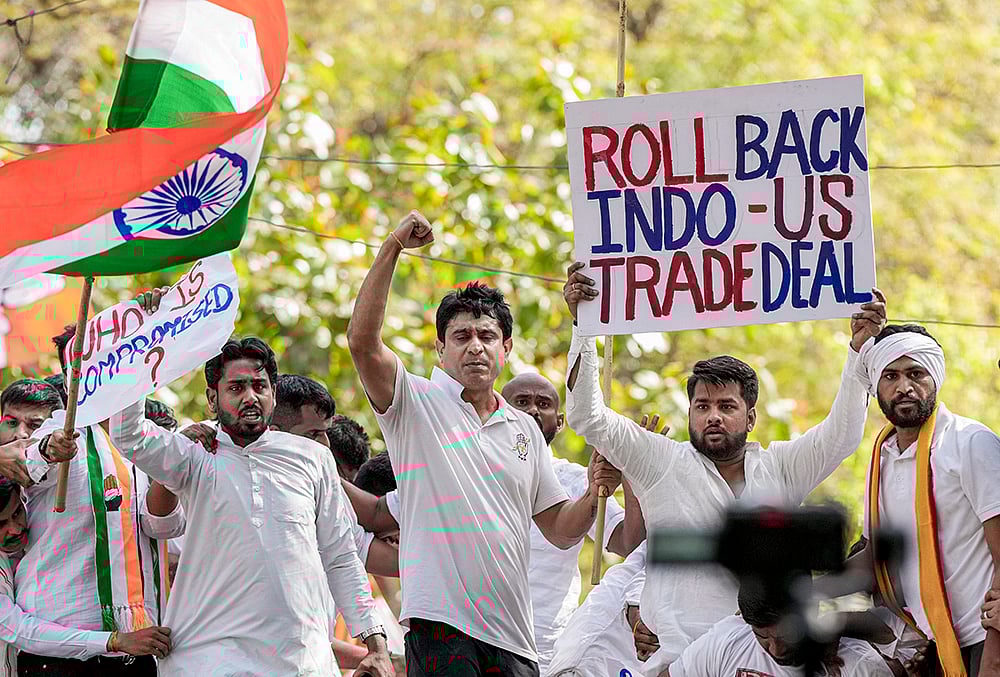 Congress leaders protest against India-US trade deal