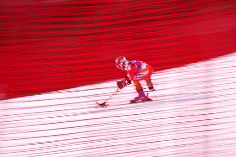 Maria Martin-Granizo, of Spain, competes in her first run of the alpine skiing women's giant slalom standing at the 2026 Winter Paralympics, in Cortina d'Ampezzo, Italy.