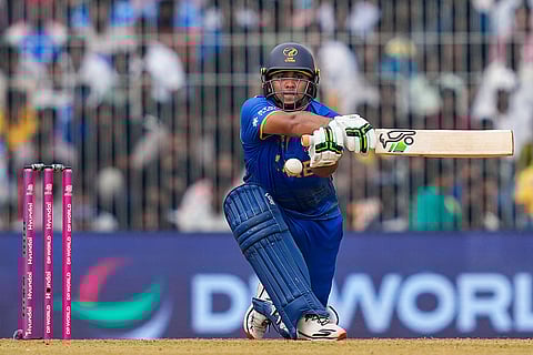 United Arab Emirates' Alishan Sharafu plays a shot during the ICC Men's T20 World Cup 2026 cricket match between New Zealand and United Arab Emirates at the MA Chidambaram Stadium, in Chennai.