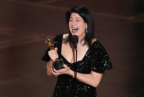 Cassandra Kulukundis accepts the award for casting for "One Battle After Another" during the Oscars at the Dolby Theatre in Los Angeles.