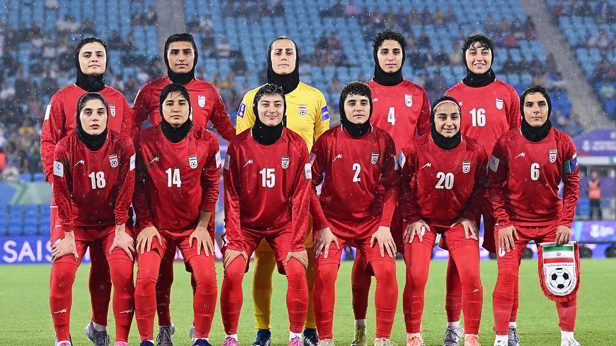FILE - Iran players pose for a team photo ahead of the Women's Asian Cup soccer match between Iran and the Philippines in Robina, Australia, Sunday, March 8, 2026. - (Dave Hunt/AAPImage via AP,File)