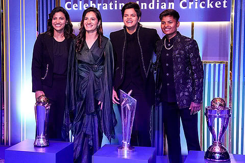 From left, Indian women's cricket team players Sneh Rana, Renuka Singh, Shafali Verma and Kranti Gaud during the BCCI Naman Awards 2026, in New Delhi.