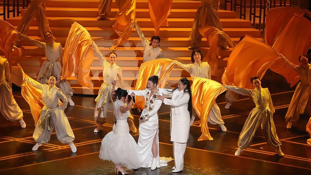Rei Ami, from left, EJAE, and Audrey Nuna perform 'Golden' from "K-Pop Demon Hunters" during the Oscars on Sunday, March 15, 2026, at the Dolby Theatre in Los Angeles. -  AP Photo/Chris Pizzello
