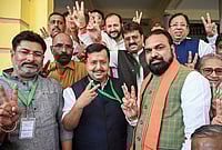 BJP All Set to Have Its First Chief Minister In Bihar In Samrat Choudhary | Photo: PTI : Bihar Deputy Chief Minister Samrat Choudhary, right front, with BJP National President and NDA candidate Nitin Nabin, centre front, during voting in the Rajya Sabha polls, at Vidhan Sabha in Patna.