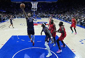 | Photo: AP/Matt Rourke : Philadelphia 76ers' Trendon Watford (12) goes up to shoot during the first half of an NBA basketball game against the Portland Trail Blazers in Philadelphia.