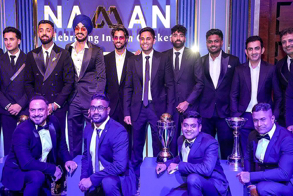 Indian men's cricket team captain Suryakumar Yadav with teammates during the BCCI Naman Awards 2026, in New Delhi. - | Photo: PTI/Kamal Kishore