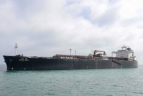 Indian-flagged LPG carrier Nanda Devi, carrying 46,500 MT LPG for ship-to-ship transfer, arrives at Vadinar, Gujarat. 