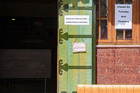 A restaurant remains closed due to a shortage of commercial LPG cylinders amid a supply crisis, at Dadar, in Mumbai.