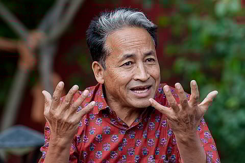 Climate activist Sonam Wangchuk during a press conference, in New Delhi.