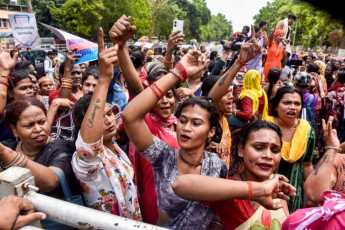 Bhubaneswar: Members of the Odisha Transgenders Association stage a demonstration near the Odisha Assembly during the Budget session, demanding withdrawal of the Centre's proposed Transgender Persons (Protection of Rights) Amendment Bill, in Bhubaneswar, Tuesday, March 17, 2026.  - PTI 