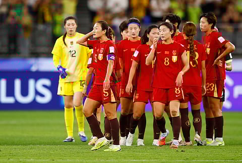 China reacts following the Women's Asian Cup semifinal soccer match between China and Australia in Perth, Australia.