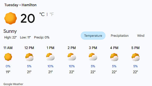 Hamilton Hourly Weather Forecast