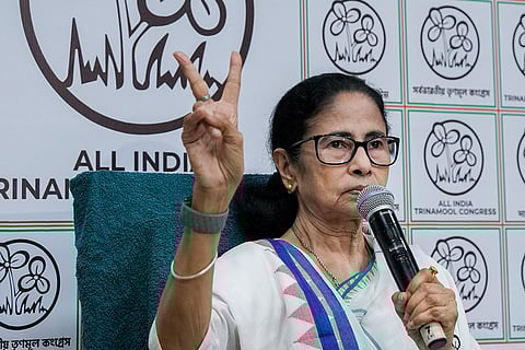 West Bengal Chief Minister Mamata Banerjee during the release of the TMC candidate list for the upcoming 2026 Assembly elections at her Kalighat residence, in Kolkata.