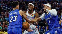 Orlando 108-113 Oklahoma City, NBA: Gilgeous-Alexander Helps Thunder Post 10th Straight Win, Enter Playoffs AP : Oklahoma City Thunder guard Shai Gilgeous-Alexander, centre, has ball stripped away by Orlando Magic forward Tristan da Silva (23) and guard Jalen Suggs (4) during the second half of their NBA basketball game.