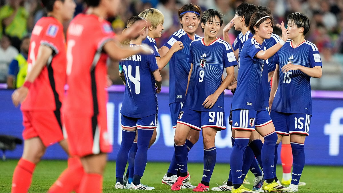 Japan players celebrate after their second goal during the Women's Asian Cup semifinal soccer match between Japan and South Korea in Sydney, Wednesday, March 18, 2026. - | Photo: AP/Rick Rycroft