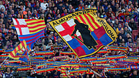 Barcelona Vs Newcastle Preview, UEFA Champions League: Head-To-Head, Lineups, Live Streaming – All You Need To Know | Photo: AP/Joan Monfort : Fans of Barcelona's team cheer during the Spanish La Liga soccer match between Barcelona and Sevilla in Barcelona, Spain, Sunday, March 15, 2026.