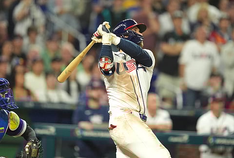 United States Bryce Harper hits a home run during the eighth inning in the championship game of the World Baseball Classic against Venezuela in Miami.