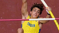 AP : File photo of men's pole vault world record-holder Armand Duplantis in action.