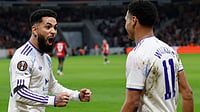 UEFA Europa League Round Of 16 Preview: Prediction, Fixtures, Live Streaming – All You Need To Know | Photo: AP/Jean-Francois Badias : Aston Villa's Douglas Luiz, left, and Ollie Watkins celebrate after a goal during a first leg, round of 16 Europa League soccer match between Lille and Aston Villa in Lille, France, Sunday, Feb. 22, 2026.
