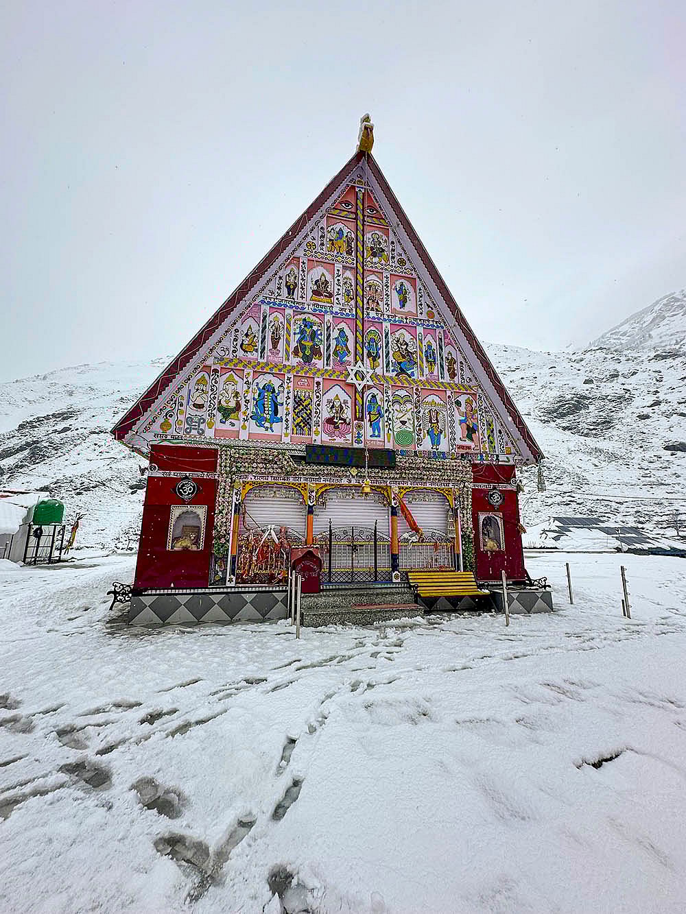 Machail Mata Temple covered in fresh snowfall
