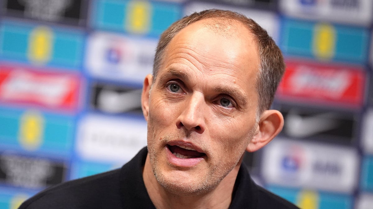 England manager Thomas Tuchel speaks during a press conference at Wembley Stadium, London, Friday March 20, 2026. - James Manning/PA via AP