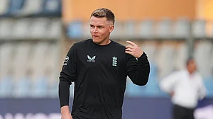 | Photo: PTI/Kunal Patil : England's Sam Curran during a training session ahead of the ICC Men's T20 World Cup 2026 second semifinal cricket match between India and England at Wankhede Stadium, in Mumbai.