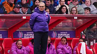 (Bradley Collyer/PA via AP) : England manager Sarina Wiegman stands on the touchline during the FIFA Women's World Cup UEFA Qualifier match between England and Iceland at the City Ground, in Nottingham, England, Saturday, March 7, 2026. 