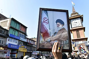 | Photo: Yasir Iqbal : Outcry at Home: Muslims in Lal Chowk, Srinagar, protest against the killing of Iran’s Supreme Leader Ali Khamenei by the US-Israel alliance