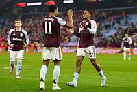 UEFA Europa League: Aston Villa, Nottingham Forest, Palace Reach QFs | Photo: David Davies/PA via AP : Aston Villa's Leon Bailey, right, celebrates with his teammate Ollie Watkins after scoring his side's second goal during the Europa League round of sixteen second leg soccer match between Aston Villa and LOSC Lille in Birmingham, England.