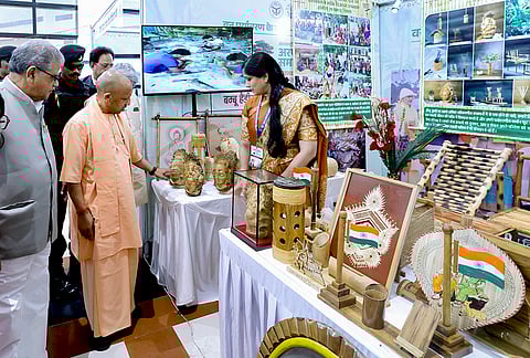 Uttar Pradesh Chief Minister Yogi Adityanath during the national forestry dialogue themed 'Forests and Economies', on the International Day of Forests, in Lucknow. 