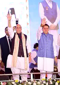 Defense Minister Rajnath Singh with Uttarakhand CM Dhami