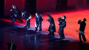 | Photo: Pool Photo/Kim Hong-Ji via AP : Kpop group BTS perform during 'BTS The Comeback Live Arirang' concert in central Seoul, South Korea, March 21, 2026.