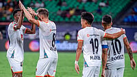 Kerala Blasters 1-3 Punjab FC, ISL 2025-26: Zeljkovic, Osuji, Ramirez Score As Dominant Shers Clinch Clinical Victory RGPunjabFC/X : Punjab FC footballers celebrate a goal against Kerala Blasters in ISL 2025-26.
