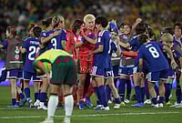 Japan Vs Australia Final In Pics: See Best Photos From AFC Women's Asian Cup 2026 Title Match In Sydney | Photo: AP/Mark Baker : Japan players celebrate during the Women's Asian Cup soccer final between Japan and Australia in Sydney.