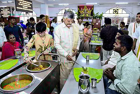Andhra Pradesh Chief Minister Chandrababu Naidu during a visit to Sri Venkateswara Swamy Temple. 
