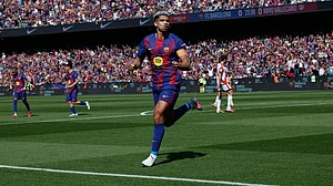 | Photo: AP/Joan Monfort : Barcelona's Ronald Araujo celebrates after scoring during a La Liga soccer match between Barcelona and Rayo Vallecano in Barcelona, Spain, Sunday, March 22, 2026.
