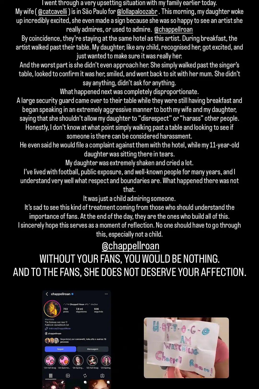 Jorginho social media comments on Chappell Roan security team daughter controversy