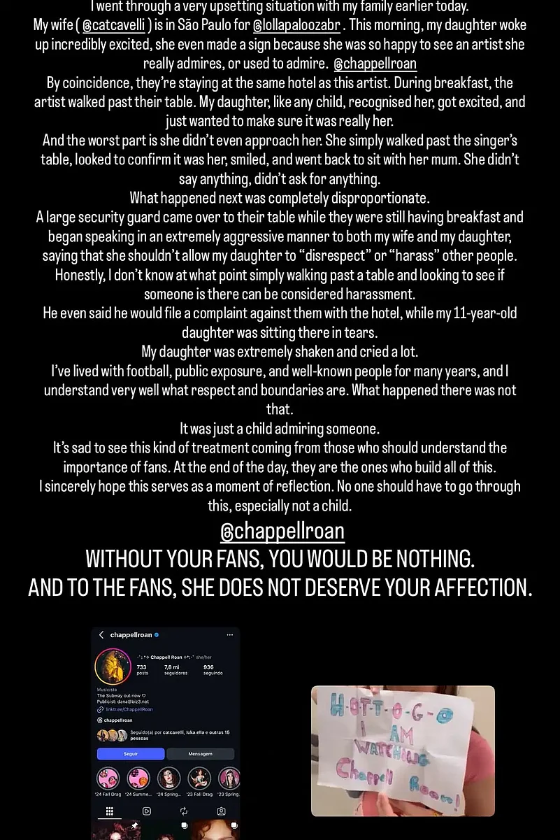 Jorginho social media comments on Chappell Roan security team daughter controversy