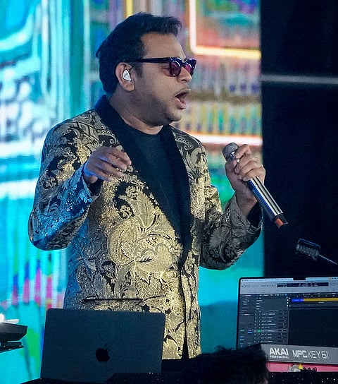Music composer A. R. Rahman performs during the Chennai Super Kings’ ROAR 2026, pre-season fan event, at M. A. Chidambaram Stadium in Chennai.