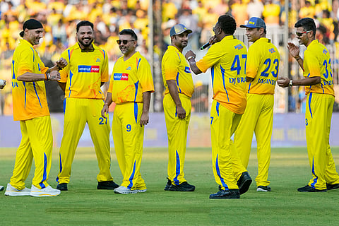 Former cricketer Harbhajan Singh, Dwayne Bravo, and others during the Chennai Super Kings’ ROAR 2026, pre-season fan event, at M. A. Chidambaram Stadium in Chennai.