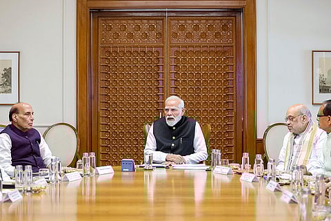 In this image received on March 22, 2026, Prime Minister Narendra Modi chairs a high-level meeting to review the situation related to petroleum, crude, gas, power, and fertiliser sectors in view of the evolving West Asia situation. 