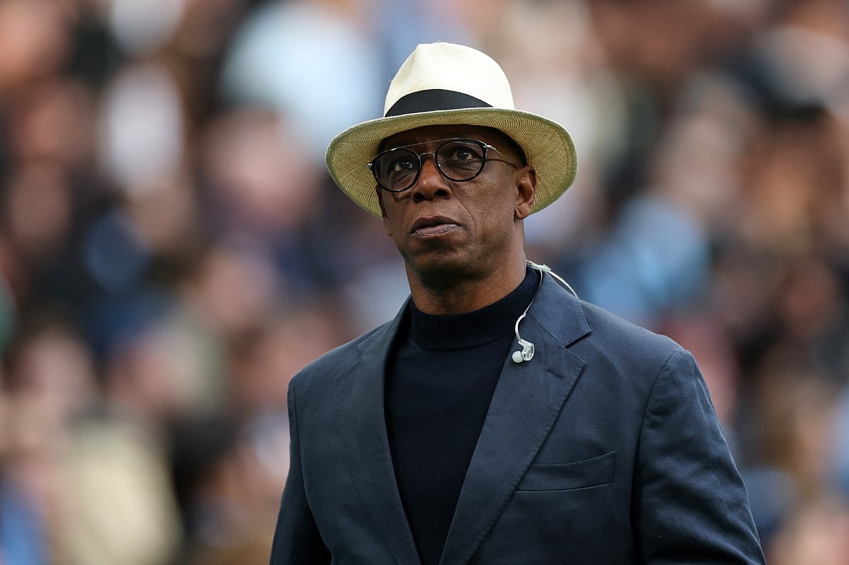Former Arsenal and England striker Ian Wright arrives for the English League Cup final soccer match between Arsenal and Manchester City in London, Sunday, March 22, 2026. 