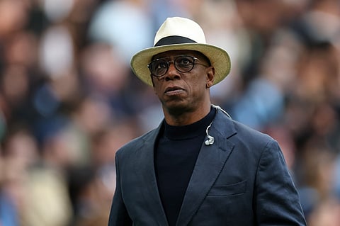 Former Arsenal and England striker Ian Wright arrives for the English League Cup final soccer match between Arsenal and Manchester City in London, Sunday, March 22, 2026. 