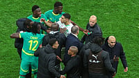 FIFA World Cup 2026: Senegal’s WC Jerseys To Display Just One Africa Cup Of Nations Star Not Two - Here's Why | Photo: AP/Youssef Loulidi : Morocco's Achraf Hakimi, center, clashes with Senegal players after a controversial penalty was awarded to Morocco late on during the Africa Cup of Nations final soccer match between Senegal and Morocco in Rabat, Morocco, Sunday, Jan. 18, 2026.