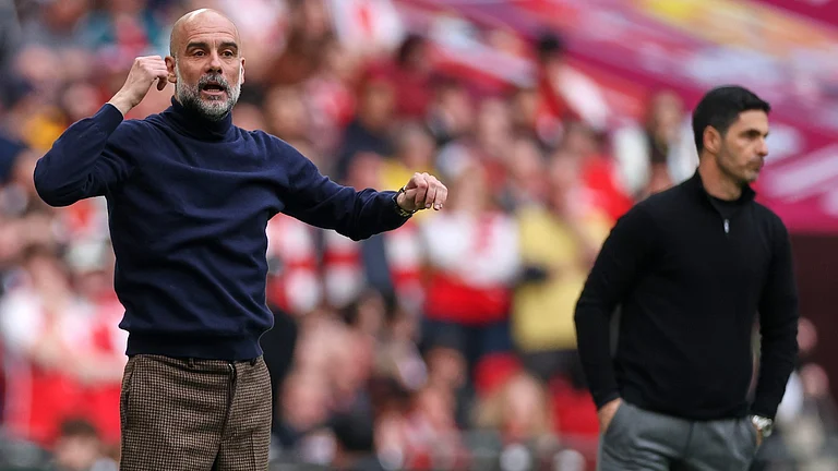Manchester City's goalkeeper James Trafford makes a save from Arsenal's Kai Havertz during the English League Cup final soccer match between Arsenal and Manchester City in London, Sunday, March 22, 2026. - AP Photo