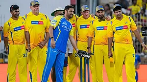 | Photo: PTI/R Senthilkumar : Cricketers MS Dhoni, former cricketers Matthew Hayden, Anirudha Srikkanth and others during the Chennai Super Kings’ ROAR 2026, pre-season fan event, at M. A. Chidambaram Stadium in Chennai.