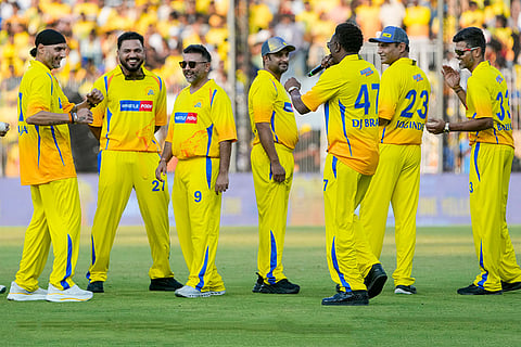 Chennai: Former cricketer Harbhajan Singh, Dwayne Bravo, and others during the Chennai Super Kings’ ROAR 2026, pre-season fan event, at M. A. Chidambaram Stadium in Chennai.